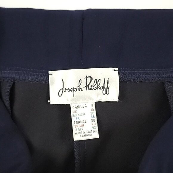 Joseph Ribkoff Women's Navy Dress Pants Back Slit Cuffs Pull On Stretch Size 8 - Picture 9 of 14